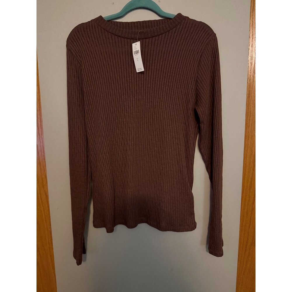 Anthropologie Pilcro Ribbed Long Sleeve Top Brown L - Picture 2 of 8